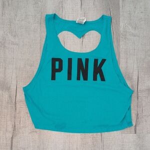 PINK Victoria's Secret Teal Crop Tank with Heart Cutout
